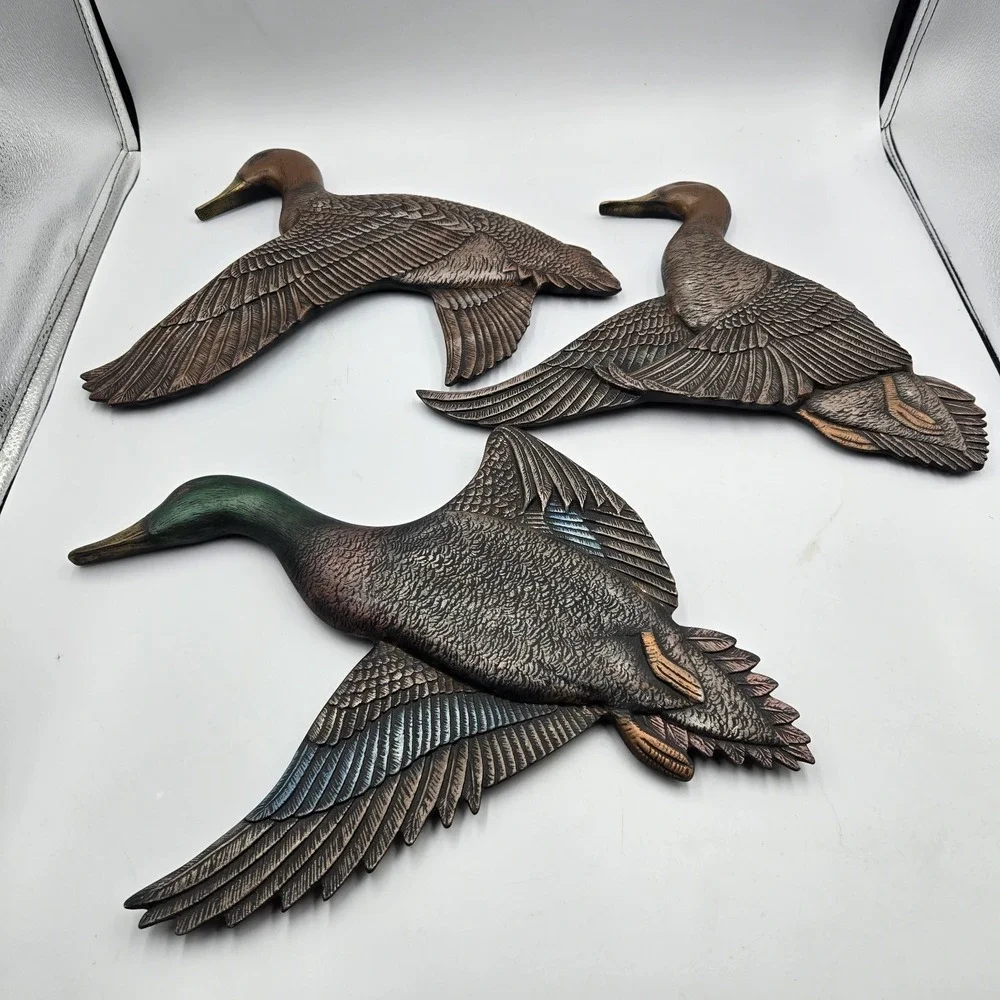 Vintage Mallard Duck Wall Hangings Ceramic Atlantic Mold Hand Painted 1965 Set 3